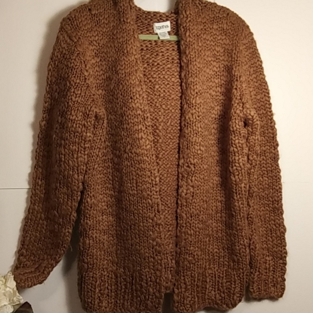 "TOGETHER" BROWN CHUNKY CABLE KNIT SWEATER